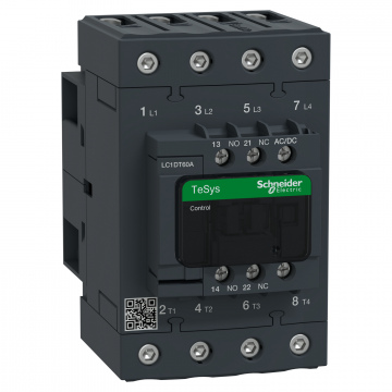 LC1DT60ABNE TeSys Deca Kontaktör,4P(4NO),AC-1/<=440V 60A,24-60V AC/DC Bobinli,Everlink Bağlantılı