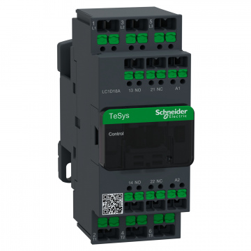 LC1D18AFE7 Kontaktör, TeSys Deca, 3P(3NA), AC-3/3e, <=440V, 18A, 115V AC 50/60Hz bobin, snap-in terminaller