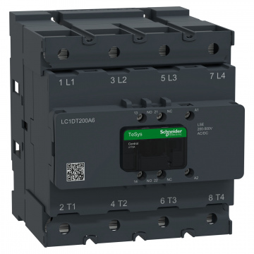 LC1DT200A6LSE Kontaktör, TeSys Deca Advanced, 4P(4NO), AC-1, <=440V, 200A, 200-500V AC/DC bobin, pabuç-halka veya çubuklar