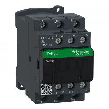 LC1D18JL TeSys D kontaktör - 3P(3 NA) - AC-3 - <= 440 V 18 A - 12 V DC bobin