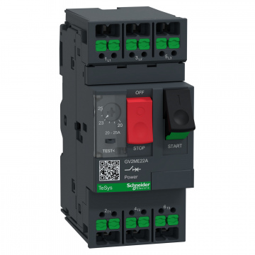 GV2ME22A Motor koruma şalteri, TeSys Deca, 3P, AC‑3/AC‑3e, 20–25 A, termik-manyetik, snap-in terminalli