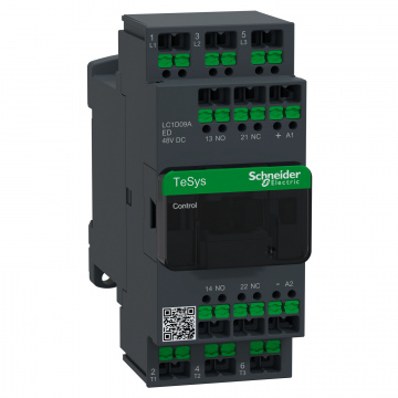 LC1D09AED Kontaktör, TeSys Deca, 3P(3NA), AC-3/3e, <=440V, 9A, 48V DC bobin, snap-in terminaller