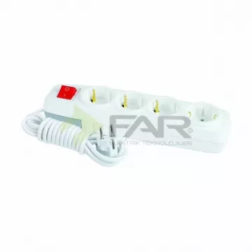 FAR 4'Lü Anahtarlı Grup Priz 5 Metre Kablolu