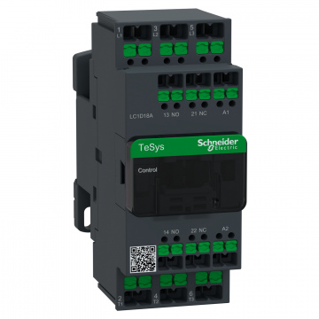 LC1D18AU7 Kontaktör, TeSys Deca, 3P(3NA), AC-3/3e, <=440V, 18A, 240V AC 50/60Hz bobin, snap-in terminaller