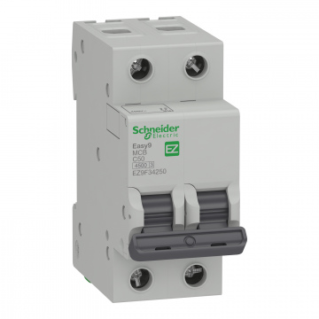 EZ9F34250 Otomatik Sigorta, Easy9, 4,5kA, C-Eğrisi, 2-Kutup, 50A.