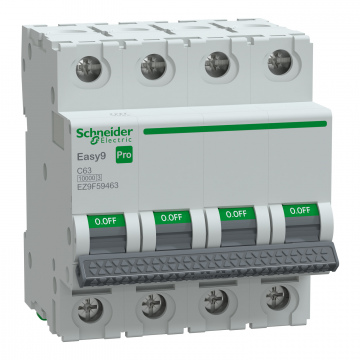 EZ9F59463 Otomatik Sigorta, Easy9 Pro, 10kA, C-Eğrisi, 4-Kutup, 63A.