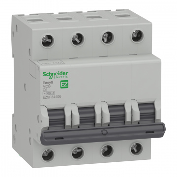 EZ9F34406 Otomatik Sigorta, Easy9, 4,5kA, C-Eğrisi, 4-Kutup, 6A.