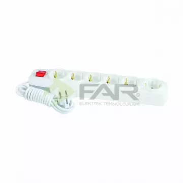 FAR 6'Lı Anahtarlı Grup Priz 10 Metre Kablolu