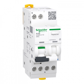 A9TPE4610 Ark hatası algılama devre kesicisi, Acti9 iC40N ARC, 1P+N, 10A, C curve, 6000A