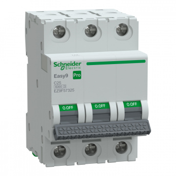 EZ9F57325 Otomatik Sigorta, Easy9 Pro, 6kA, C-Eğrisi, 3-Kutup, 25A.