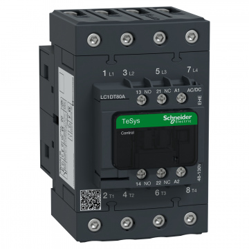 LC1DT80AEHE TeSys Deca Kontaktör, 4P, AC-1, 80A <= 440V Bobinli 48...130V AC/DC EverLink Bağlantılı