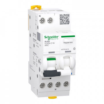 A9TPE4616 Ark hatası algılama devre kesicisi, Acti9 iC40N ARC, 1P+N, 16A, C eğrisi, 6000A