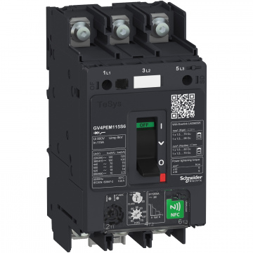 GV4PEM03S6 Motor circuit breaker, TeSys GV4, 3P, 3.5A, Icu 100kA, thermal magnetic multifunction, lugs terminals